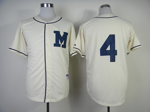 Men Milwaukee Brewers #4 Molitor Cream Throwback 1913 MLB Jerseys->milwaukee brewers->MLB Jersey